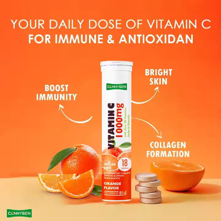 OEM ODM Comprimidos de vitamina C efervescente 1000mg Más de 20 vitaminas hierbas minerales apoyo inmunológico