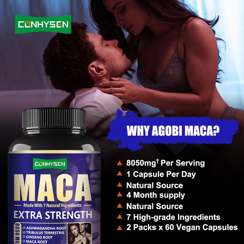 OEM Maca cápsulas de mejora masculina apoyo a la energía hombres píldoras de potencia Tongkat Ali cápsulas