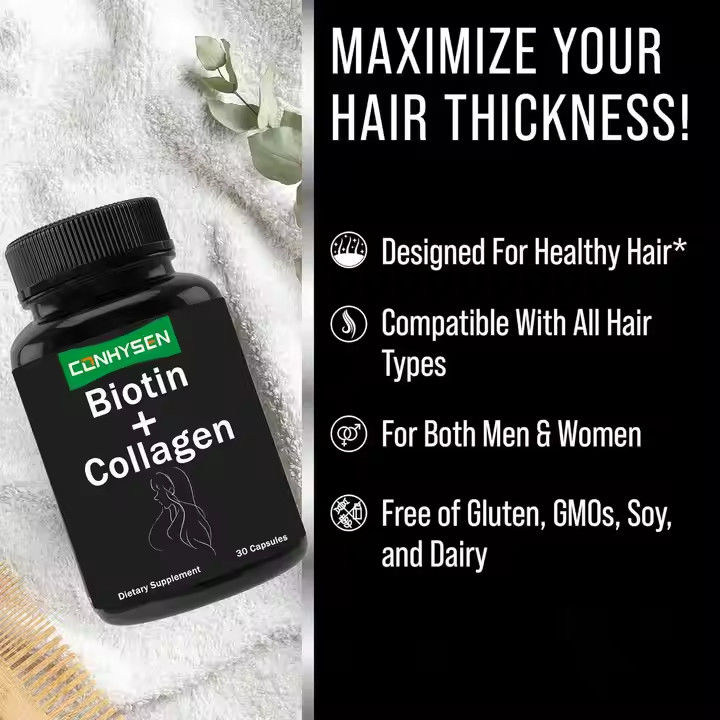 Extracto vegetal de colágeno biotina cápsulas de OEM suplemento de queratina para el cabello y la piel saludables