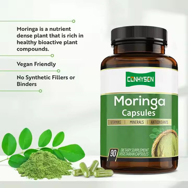 Sabor personalizado Cápsulas de Moringa orgánica pura para el sistema inmunológico y refuerzo de energía