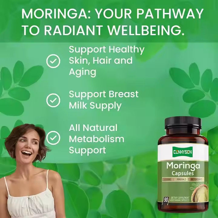 Sabor personalizado Cápsulas de Moringa orgánica pura para el sistema inmunológico y refuerzo de energía