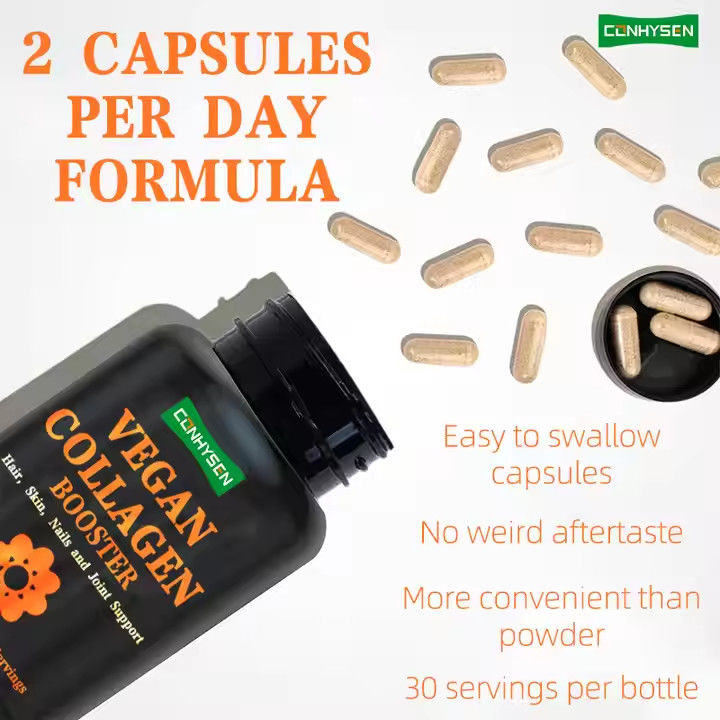Suplemento de colágeno a base de plantas cápsulas para la piel lisa apoyo de crecimiento del cabello uñas