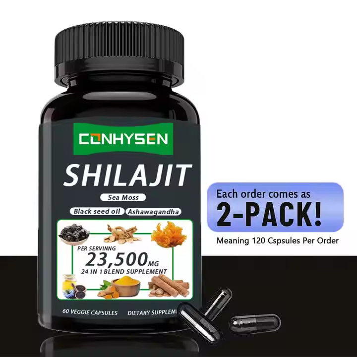 OEM Himalaya Shilajit cápsulas de ácido fulvíco minerales de mar musgo ácido natural mezcla mejora la energía