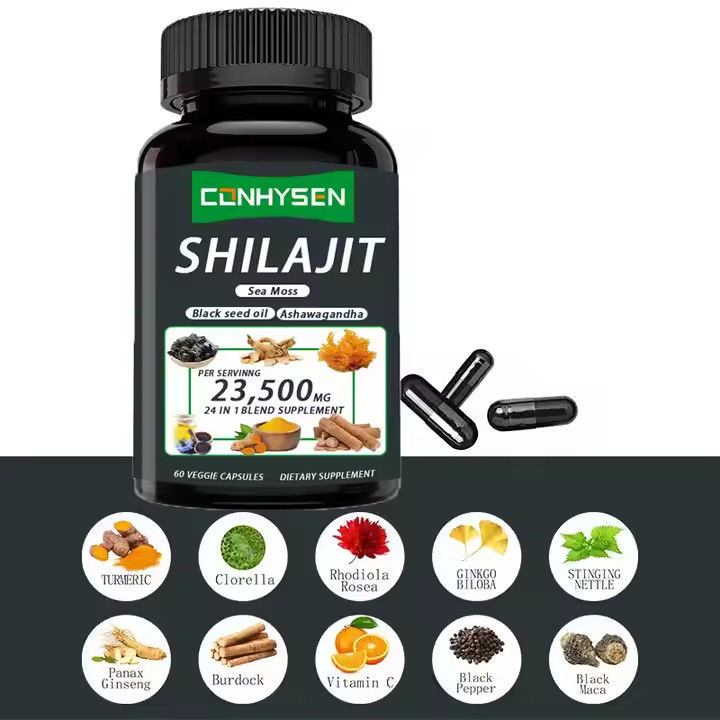 OEM Himalaya Shilajit cápsulas de ácido fulvíco minerales de mar musgo ácido natural mezcla mejora la energía