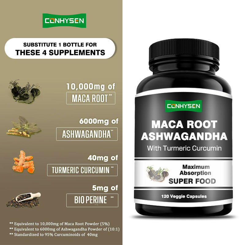 Cápsulas personalizadas de maca, ashwagandha y cúrcuma para equilibrar las hormonas