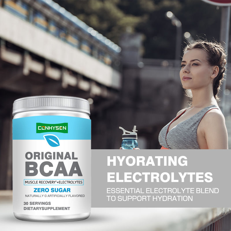 BCAA en polvo sabor a caramelo para la recuperación muscular después del entrenamiento