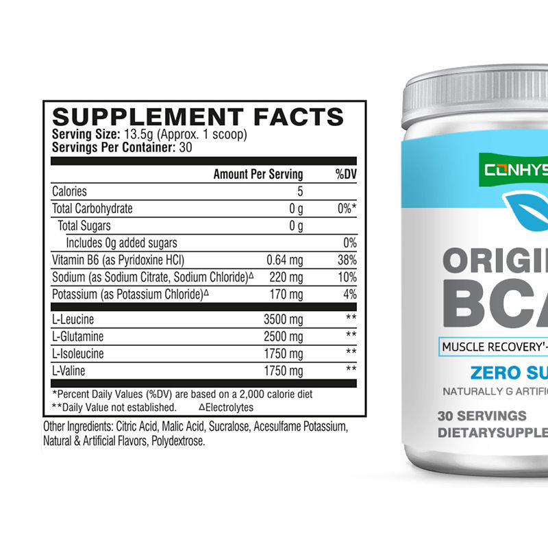 BCAA en polvo sabor a caramelo para la recuperación muscular después del entrenamiento