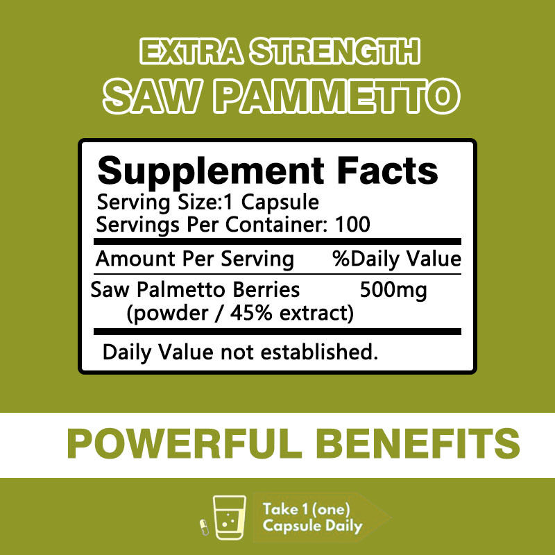 Cápsulas de Saw Palmetto del Fabricante de Suplementos Extra Fuertes Para Reducir la Caída del Cabello y Promover el Crecimiento