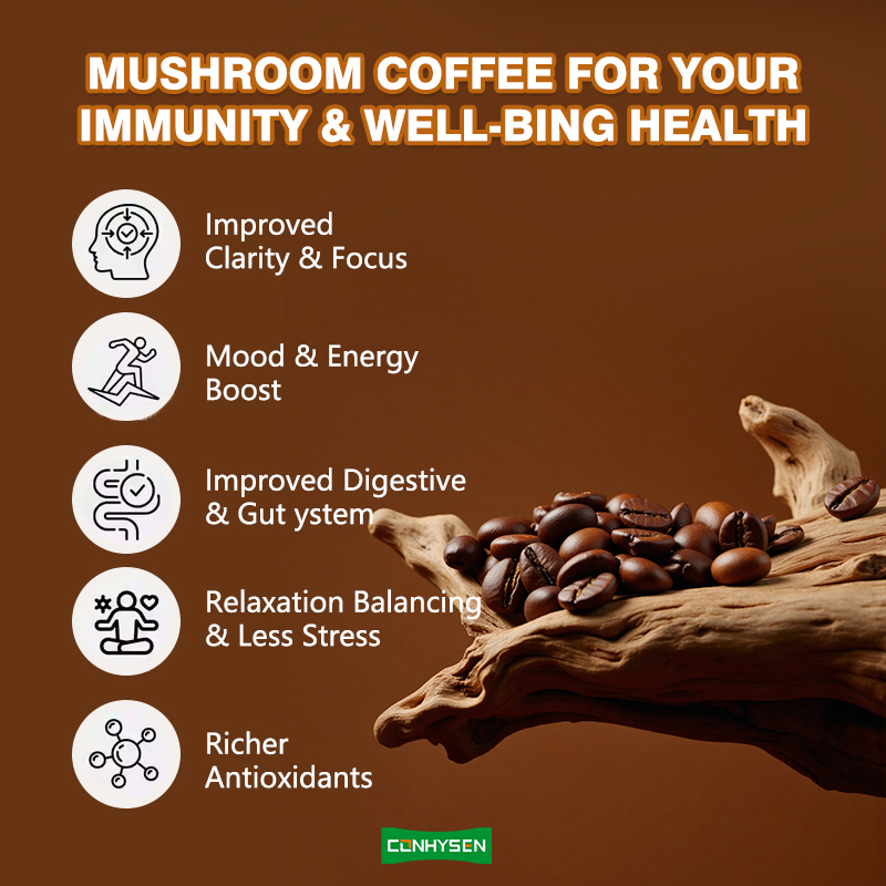 Bebida refrescante de bajo precio que aumenta la energía de hongos Café con Cordyceps Reishi sin gluten