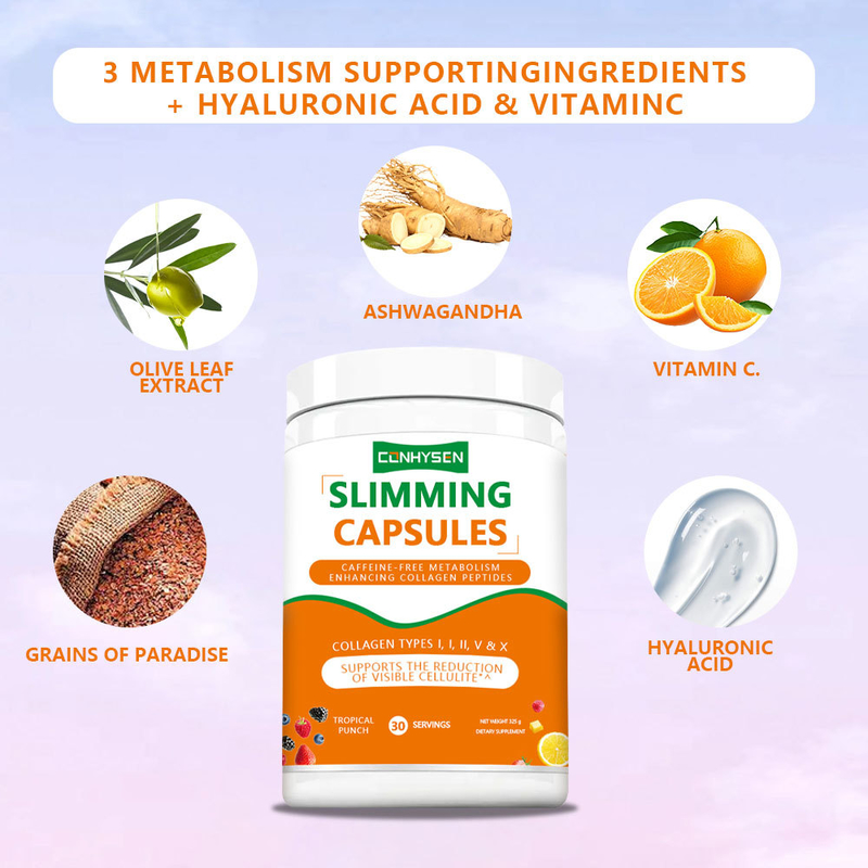 Las cápsulas de adelgazamiento de etiqueta personalizada apoyan las articulaciones y los huesos con suplemento de ácido hialurónico de vitamina C
