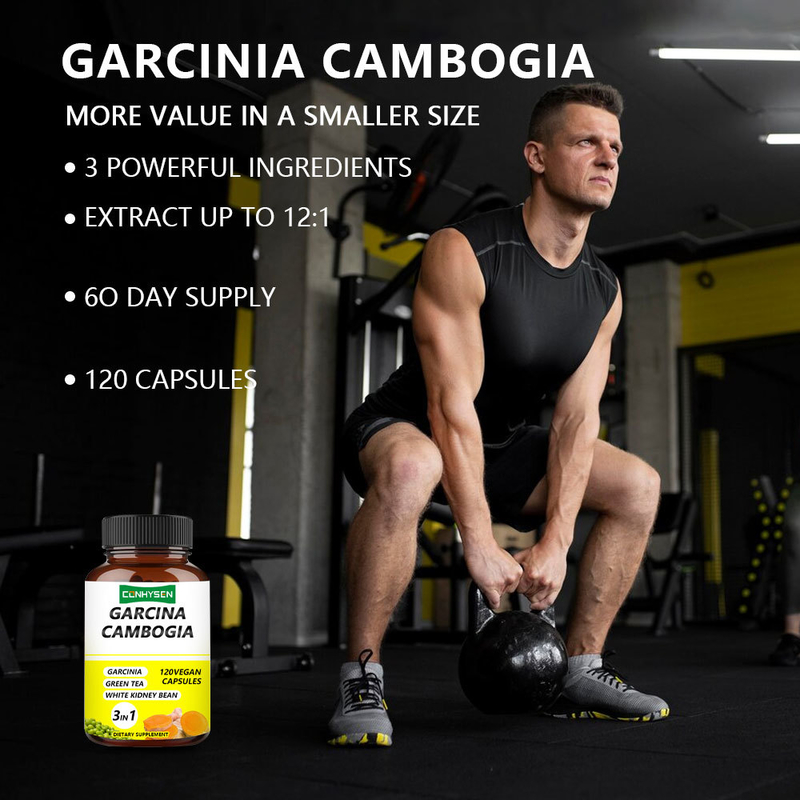 Suministro de fábrica Garcinia Cambogia cápsulas 3 en 1 Ingredientes de primera calidad Aumentan la producción de energía