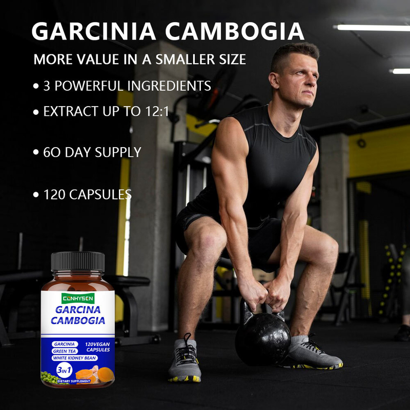 Cápsulas de Garcinia Cambogia de Marcas Privadas, Suplemento 3 en 1 que Apoya el Equilibrio Corporal con Té Verde