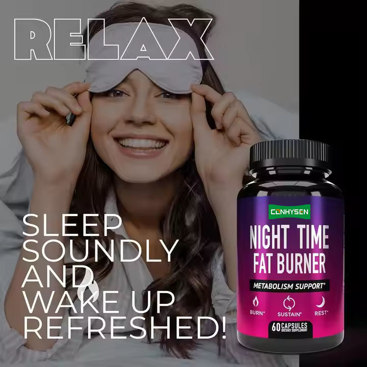 Etiqueta personalizada Quemador de grasa nocturno Apoyo al metabolismo Quema de calorías Sueño profundo Despertar renovado