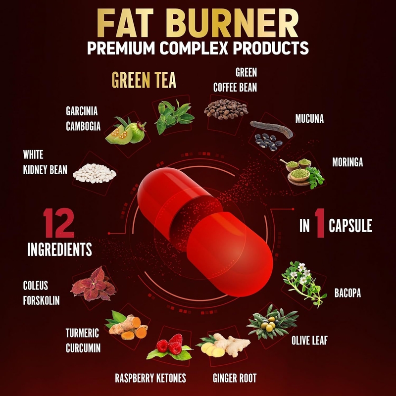 Quemador de grasa 12 en 1 de fuerza extra para mujeres, cápsulas veganas con té verde, Garcinia Cambogia, frijol blanco, apoyo al metabolismo y la digestión