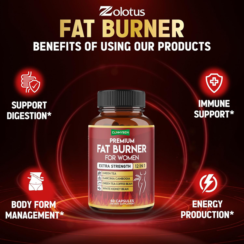 Quemador de grasa 12 en 1 de fuerza extra para mujeres, cápsulas veganas con té verde, Garcinia Cambogia, frijol blanco, apoyo al metabolismo y la digestión