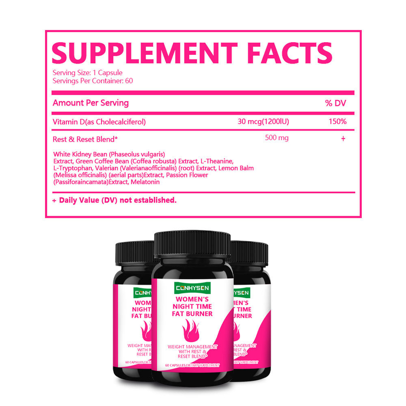 Etiquetas privadas Las cápsulas quemadoras de grasa nocturnas para mujeres con vitamina D apoyan la digestión y la recuperación muscular