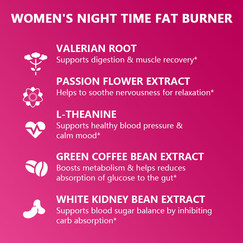 Etiquetas privadas Las cápsulas quemadoras de grasa nocturnas para mujeres con vitamina D apoyan la digestión y la recuperación muscular