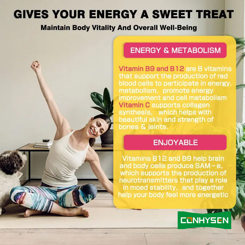 Etiqueta privada Vitamina B12 gomas Aumenta la energía Promueve la salud del corazón Mantener la salud general Suministro natural