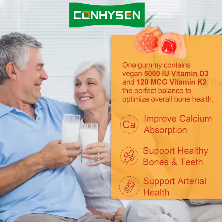 OEM ODM Complejo de vitamina D3 + K2 Goma sin azúcar para adultos Goma de apoyo inmunológico