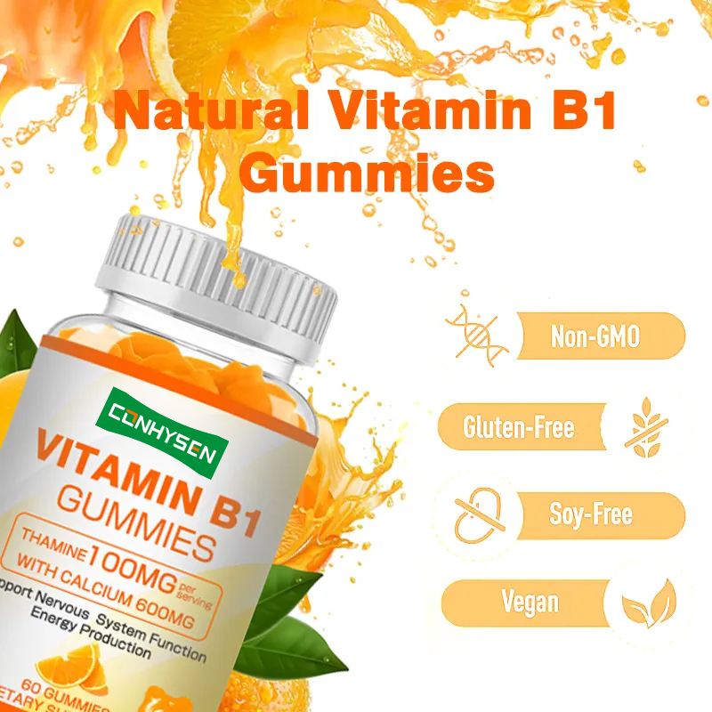 Las gomitas de vitamina B1 de marca privada aumentan la energía, promueven la salud cardíaca y mantienen la salud con un suministro natural.