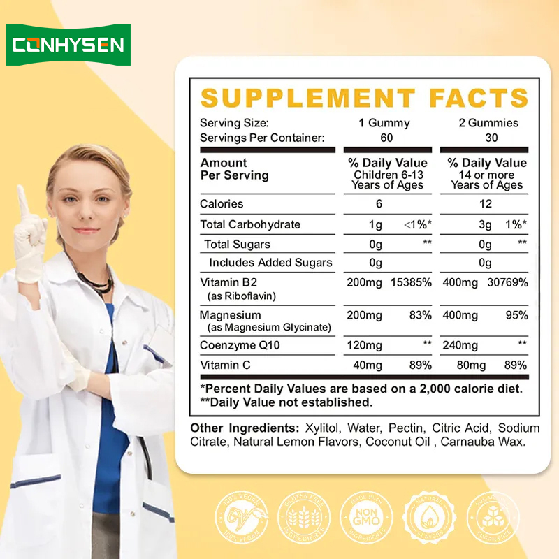 Vitamina B2 Las gomas aumentan el metabolismo energético Apoyo a la piel Protección celular de los ojos Vegano Riboflavina amigable