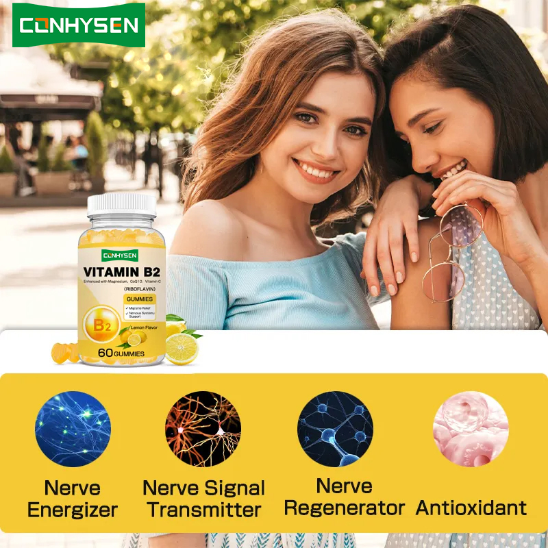 Vitamina B2 Las gomas aumentan el metabolismo energético Apoyo a la piel Protección celular de los ojos Vegano Riboflavina amigable