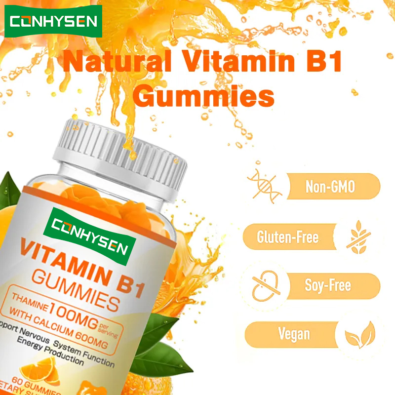 Las gomitas de vitamina B1 de marca privada aumentan la energía, promueven la salud cardíaca y mantienen la salud general con suministro natural.