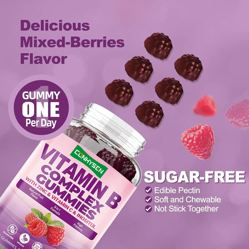 Gomitas de complejo de vitamina B para potenciar la inmunidad con vitamina C, B6, zinc y folato, suplemento dietético, caramelos de vitamina B12