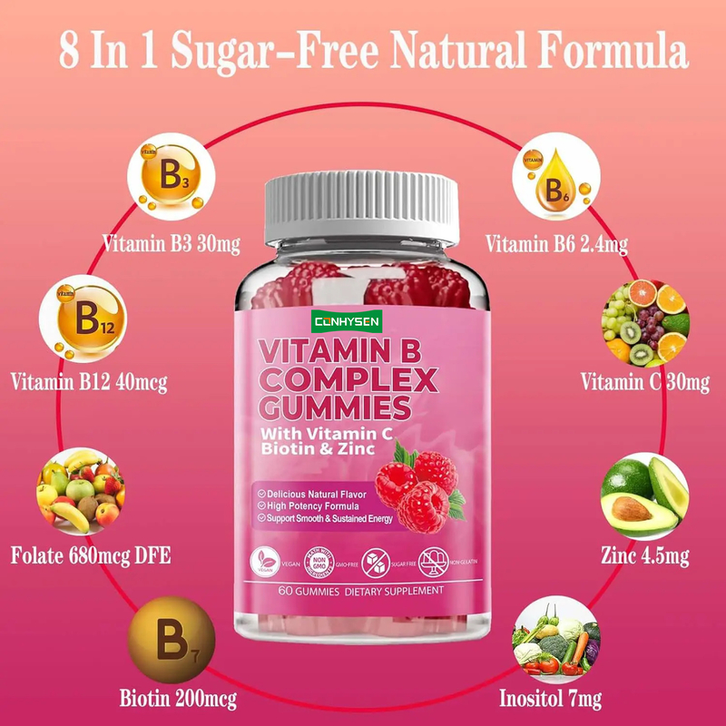 Las gomas complejas de vitamina B con vitamina B6 de fórmula natural apoyan un sistema inmunológico saludable