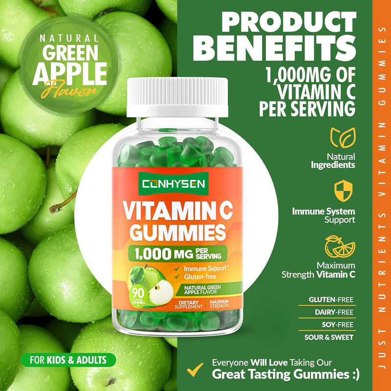 OEM Blanqueamiento de la piel Adulto Suplemento de vitamina C para niños 1000mg Vitamina C gomas