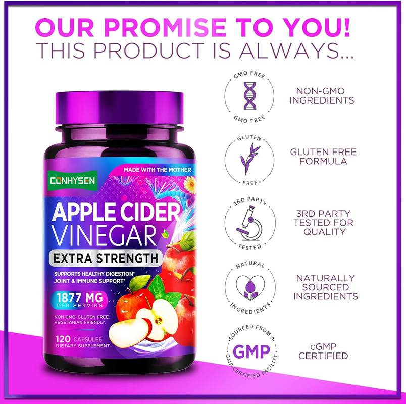 Las cápsulas de vinagre de sidra de manzana de fuerza extra apoyan una digestión saludable Jiont y apoyo inmunológico