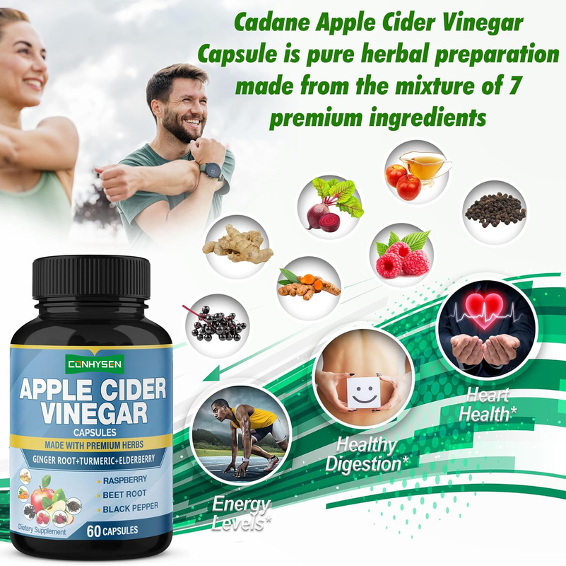 OEM ODM Cápsulas de vinagre de sidra de manzana hechas con hierbas de primera calidad Raíz de jengibre Cúrcuma Azufre apoya la salud del corazón y la digestión