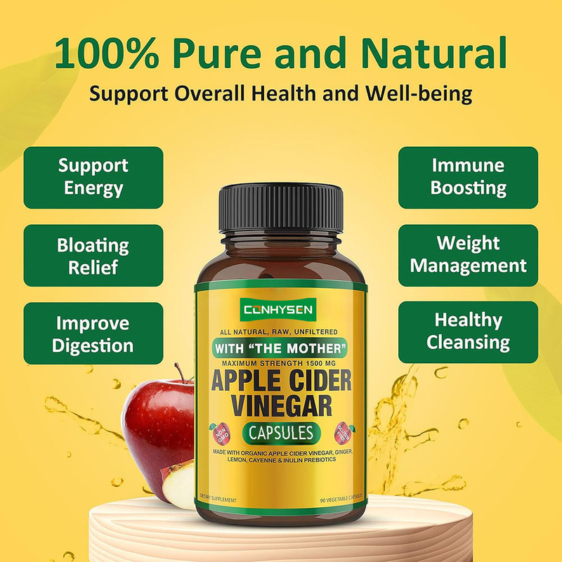 Etiqueta privada Promueve la salud intestinal y intestinal Cápsula de vinagre de sidra de manzana Promueve el metabolismo y mejora la inmunidad Cápsula