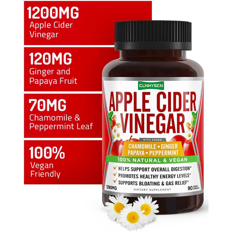 Cápsulas de Apoyo Digestivo con Vinagre de Sidra de Manzana, Jengibre, Papaya, Manzanilla y Menta para el Alivio Natural de la Hinchazón y el Aumento de Energía