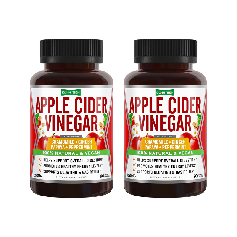 Cápsulas de Apoyo Digestivo con Vinagre de Sidra de Manzana, Jengibre, Papaya, Manzanilla y Menta para el Alivio Natural de la Hinchazón y el Aumento de Energía