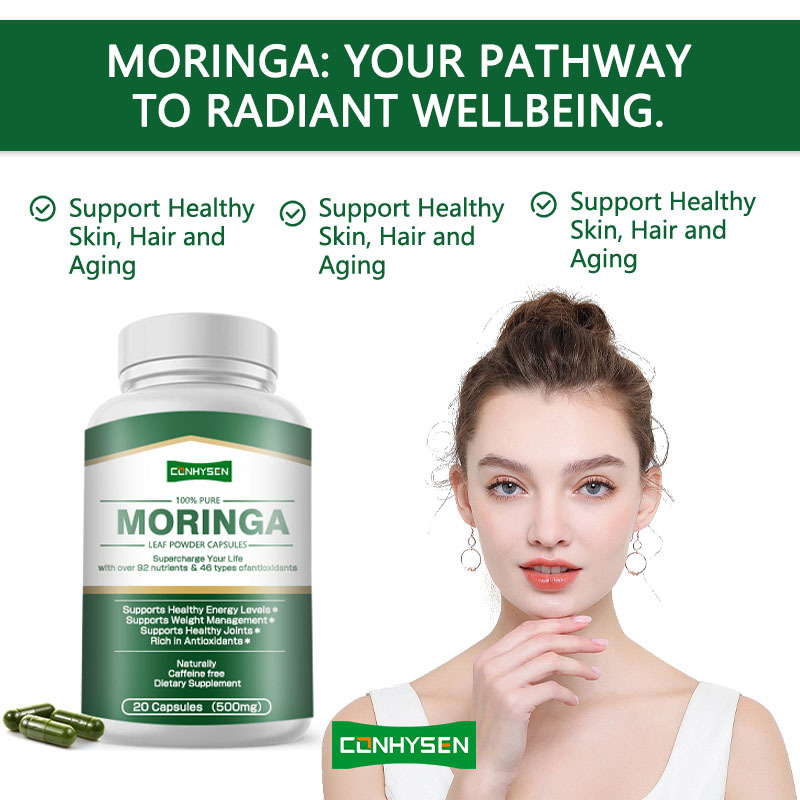 Las cápsulas de Moringa de etiqueta personalizada apoyan la próstata saludable con polvo de hojas de más de 92 nutrientes