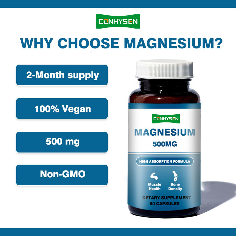 Cápsulas de magnesio de marca personalizada 500 mg. Apoya la memoria y la función cerebral. Sin OGM