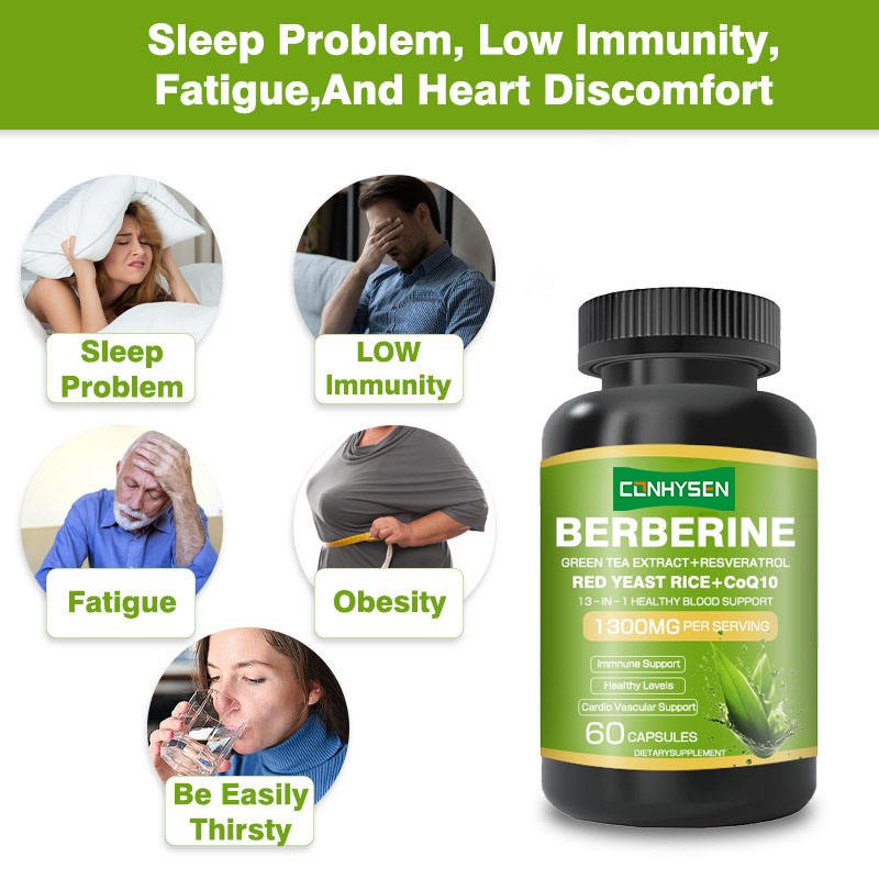 OEM/ODM 1300mg cápsulas de berberina 13-en-1 para apoyar la sangre sana Suplemento de extracto de té verde