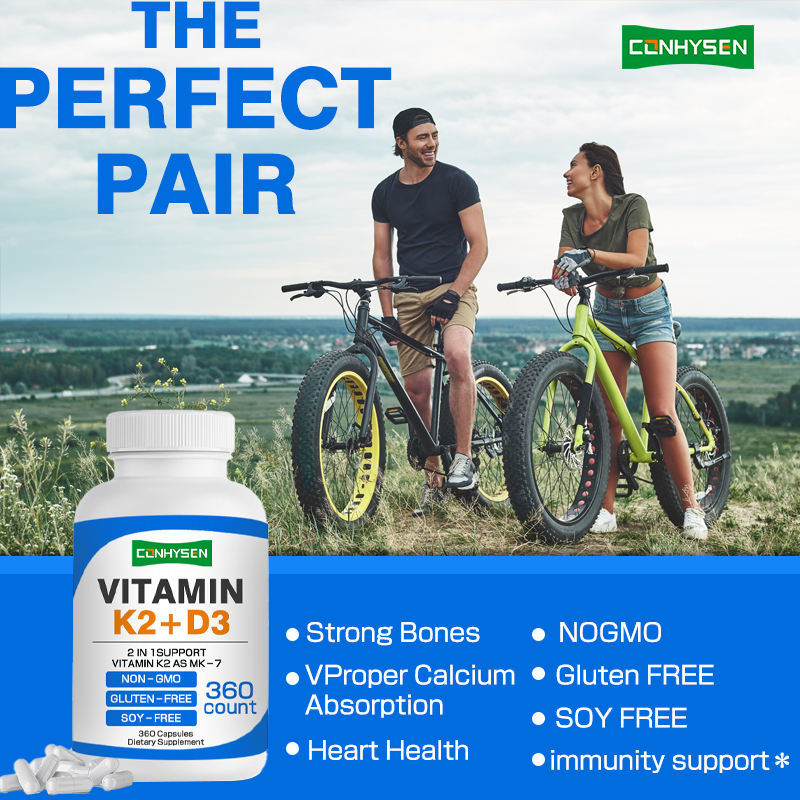 Personalización Vitamina K2 D3 cápsulas 2 en 1 apoyo cápsula estimula el corazón hueso y la salud inmune