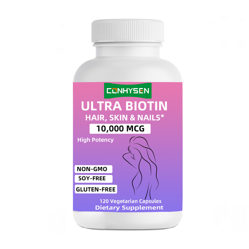Cápsulas de Ultra Biotina de marca personalizada sin OGM Promueve el cabello, la piel y las uñas Suplemento de belleza