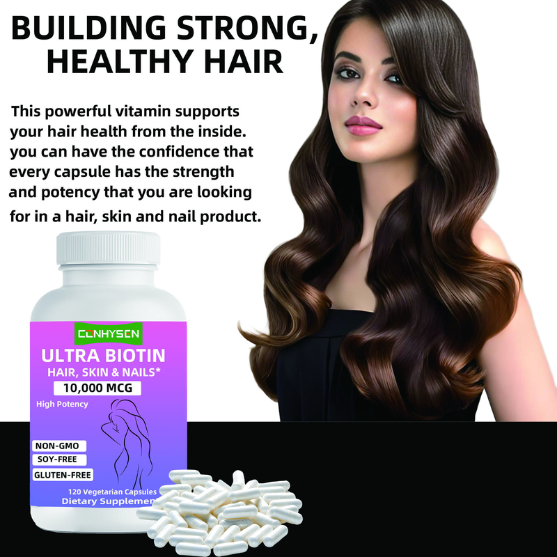 Cápsulas de Ultra Biotina de marca personalizada sin OGM Promueve el cabello, la piel y las uñas Suplemento de belleza
