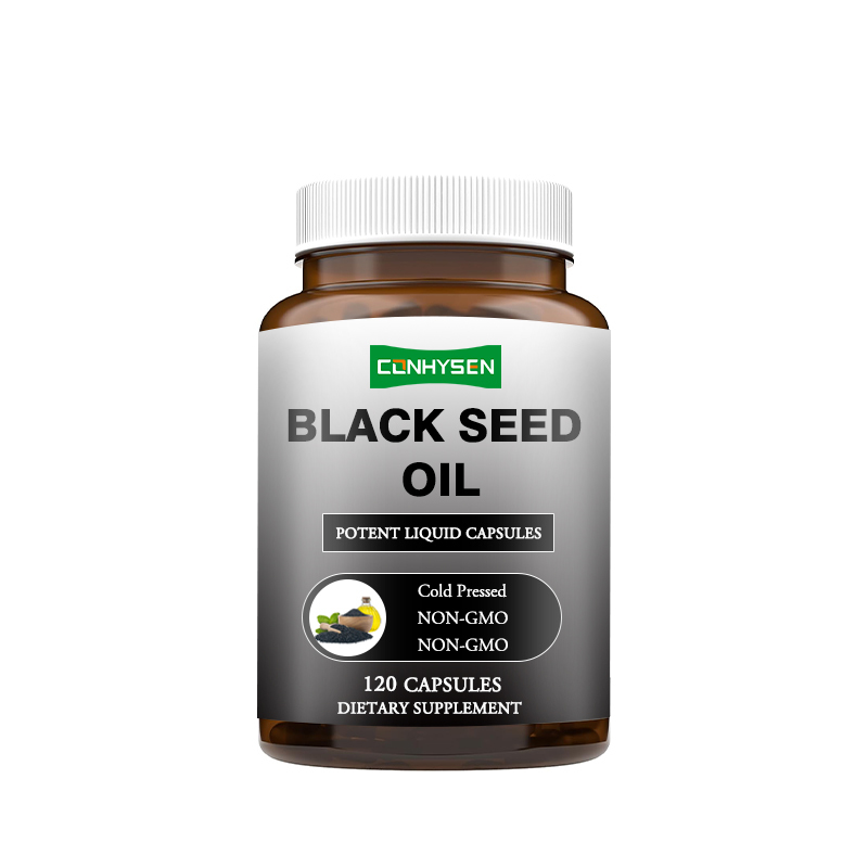 Proveedor de cápsulas de aceite de semilla negra con marca personalizada Apoya la salud del cabello, la piel y las uñas