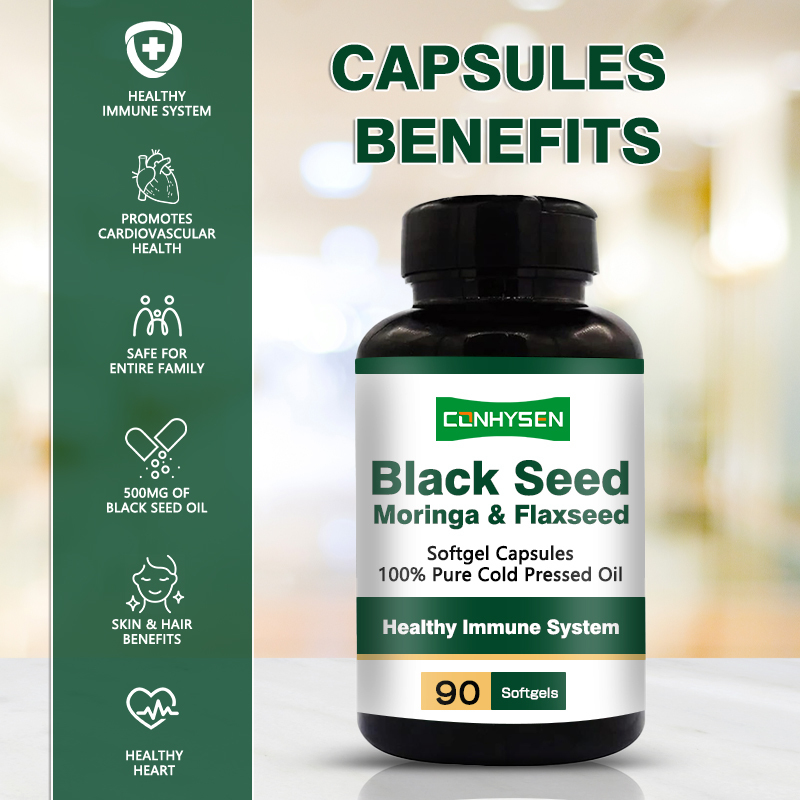 Cápsulas blandas de aceite de semilla negra 1000 mg para la salud del cabello y la piel, 24 meses de vida útil