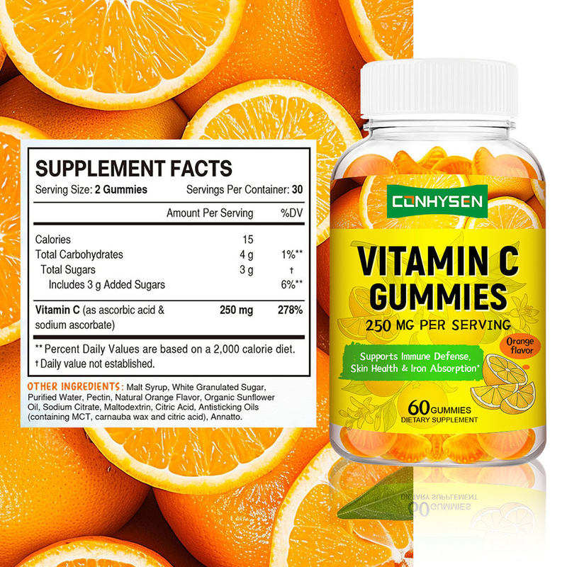 Proveedor de gomitas de vitamina C de marca personalizada, 60 gomitas para soporte antiinflamatorio