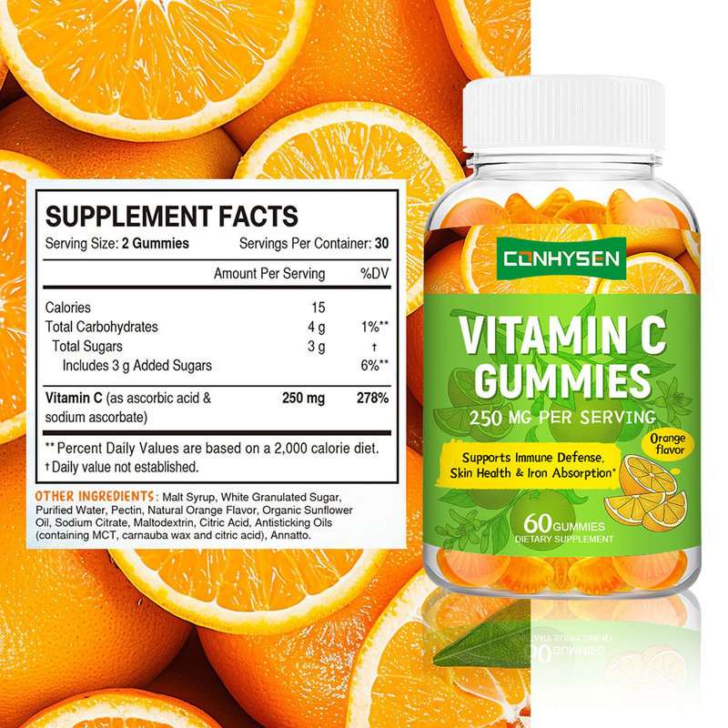 Gomitas de vitamina C con sabor a naranja natural al por mayor de fábrica para apoyo cardíaco y energía