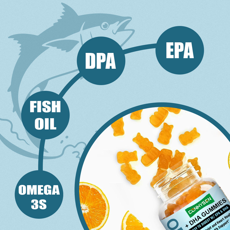 Suministro de fábrica de gomitas de omega 3 con sabor a naranja que promueven la salud cerebral y ocular