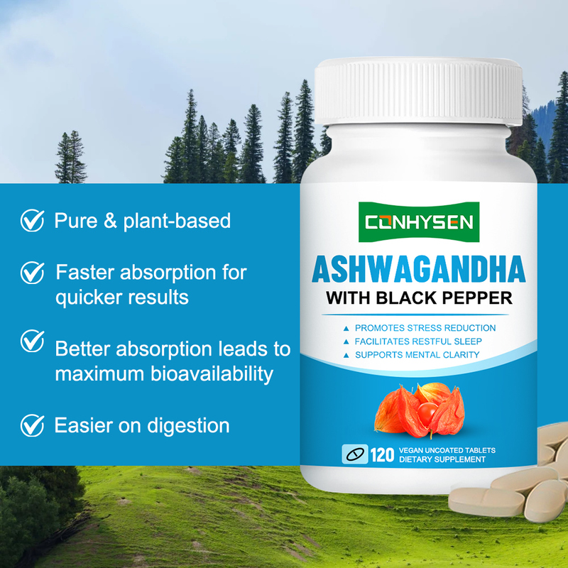 Formula de absorción mejorada con ashwagandha orgánico y pimienta negra precio al por mayor