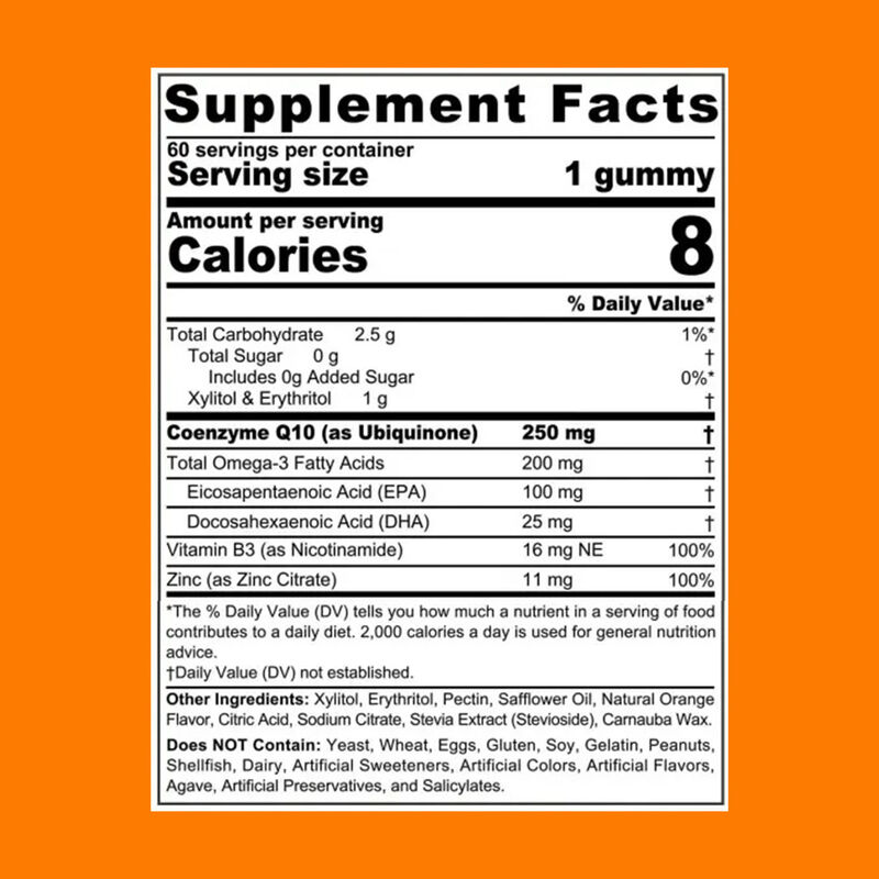 Gomitas rellenas de Vigo-COQ10-250mg con Omega-3, Vitamina B3 y Zinc, suplementos de coenzima Q10 para la salud del corazón y energía celular