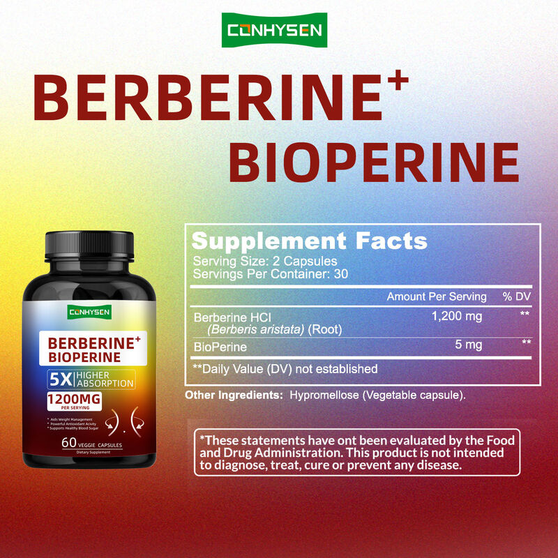 Suplementos de raíz de Berberina HCI de alta calidad cápsulas, control de peso saludable cápsulas de Berberina Bioperina Fibra dietética