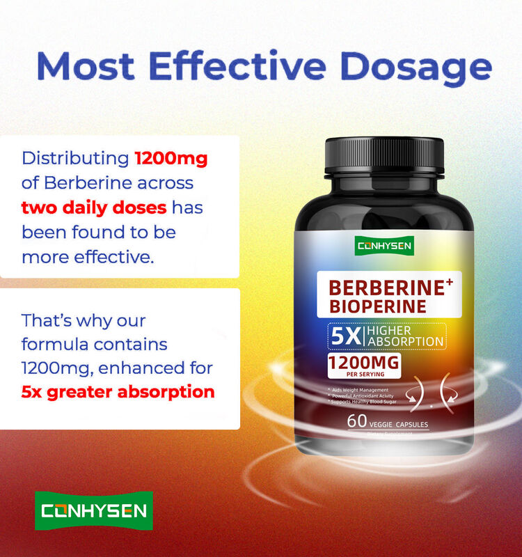 Suplementos de raíz de Berberina HCI de alta calidad cápsulas, control de peso saludable cápsulas de Berberina Bioperina Fibra dietética